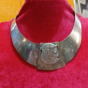 Antique Sterling Silver Egyptian Necklace vintage Cleopatra silver signed Mexico